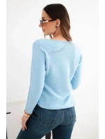 Dámský svetr z viskózy s dlouhým rukávem a kulatým výstřihem modrý