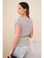 Dámská žebrovaná halenka z viskózy s vodopádovým výstřihem a řasením fango