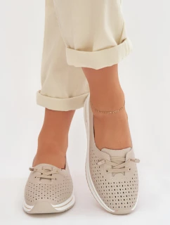 Kožené Ažurové Dámské Polobotky LR61-7044 Béžové