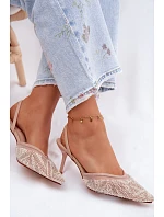 Ozdobené sandály s síťkou na jehle Béžové Bedira