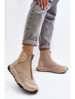 Dámské kožené boty s zipem Maciejka 06297-22 béžové