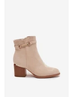 Dámské zimní boty na podpatku s ozdobným páskem béžové Galissa
