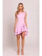 M850 Volánové mini šaty - cukrově růžové M850 Volánové mini šaty - cukrově růžové
