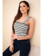 Dámská žebrovaná proužkovaná halenka na ramínka s volánkem černá