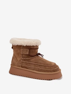 Dámské semišové sněhule s ozdobným prošíváním Big Star – camel