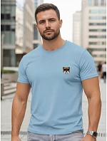 Pánské modré bavlněné tričko s potiskem buldočka FashionStreet NX0125R Pánské modré bavlněné tričko s potiskem buldočka FashionStreet NX0125R