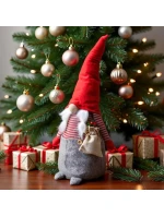 DEKORAČNÍ SANTA CLAUS 50 CM DÍVKA S PYTLEM A JEŘABINOU