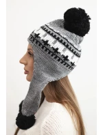 Dámská zimní čepice vlněná s ušima a bambulkami K436 tmavě šedá Dámská zimní čepice vlněná s ušima a bambulkami K436 tmavě šedá