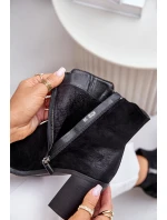 Zateplené dámské boty na podpatku eko semiš černé Gudra