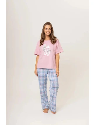 Dámské pyžamo 160/020 růžová s kárem - Karol Dámské pyžamo 160/020 růžová s kárem - Karol