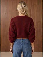 Klasický dámský svetr s kulatým výstřihem v bordó barvě FashionStreet MY2596