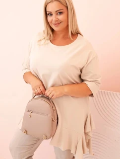 Dámská blůza Plus Size s bavlnou, kapsou a ohrnutým rukávem kiwi