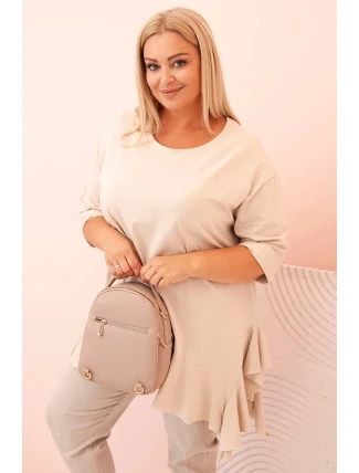 Dámská blůza Plus Size s bavlnou, kapsou a ohrnutým rukávem kiwi