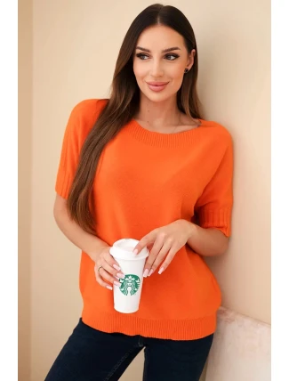 Dámský svetr z viskózy s krátkým rukávem oranžový
