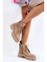 Prolamované Kožené Boty Workery Béžové Abilene Prolamované Kožené Boty Workery Béžové Abilene