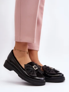 Dámské lakované mokasíny s mašlí Laura Messi 2786 černé