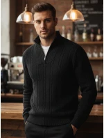 Pánský svetr s límečkem černý FashionStreet WX2328