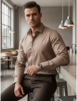 Pánská elegantní hladká béžová košile REGULAR FIT FashionStreet DX2686 Pánská elegantní hladká béžová košile REGULAR FIT FashionStreet DX2686