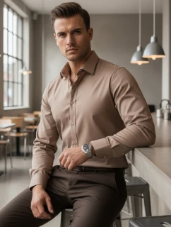 Pánská elegantní hladká béžová košile REGULAR FIT FashionStreet DX2686