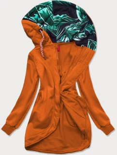 Dlouhá dámská rozepínací mikina v karamelové barvě (AMG815)