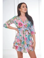 Květinové šaty s vázáním v pase, pudrově růžové Květinové šaty s vázáním v pase, pudrově růžové