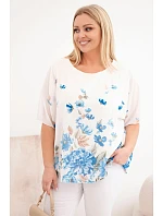 Dámská halenka Plus Size s krátkým rukávem a květinovým potiskem modrá Dámská halenka Plus Size s krátkým rukávem a květinovým potiskem modrá