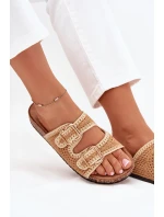 Háčkované dámské pantofle se zlatými sponami Camel Fenira Háčkované dámské pantofle se zlatými sponami Camel Fenira