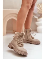 Zateplené Kotníkové Boty Traperky Na Zip Z Eko Kůže Béžové Willatta