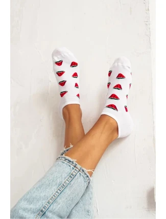 Dámské kotníkové ponožky s melouny – bílé