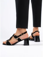 Módní dámské černé  sandály na širokém podpatku