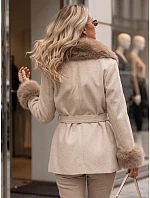 Płaszcz damski dwurzędowy z odpinanym kołnierzem beżowy FashionStreet TY6078 Płaszcz damski dwurzędowy z odpinanym kołnierzem beżowy FashionStreet TY6078