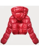 Červená krátká péřová bunda typu crop (d2-3831-16)