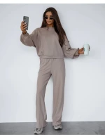 Béžový dámský komplet s vaflovou strukturou - mikina a kalhoty (821108)