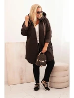 Dámská bunda Plus Size prošívaná s kapucí a nápisem HOPE hnědá