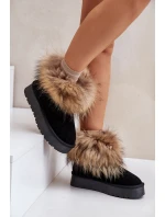 Kožené Sněhové Boty Na Platformě S Kožíškem Černé Avirisa