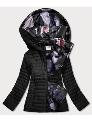 Černá dámská bunda s květovanou podšívkou (SF726) Černá dámská bunda s květovanou podšívkou (SF726)