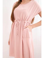 Dámské šaty s krátkým rukávem a zavazováním v pase tmavě pudrově růžové Dámské šaty s krátkým rukávem a zavazováním v pase tmavě pudrově růžové