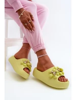 Dámské Piankové Žabky S Ozdobami Na Hrubé Podrážce Limetkové Bremavia