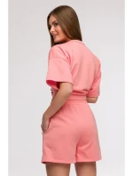 B295 Šortky s kapsami s nášivkami - korálová barva