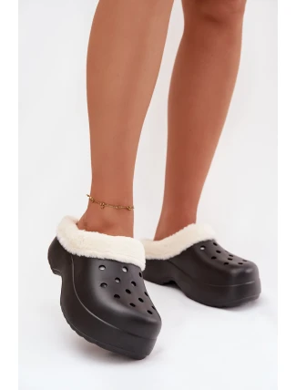 Dámské pěnové pantofle zateplené kožíškem – černé Palvine