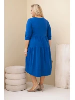 Dámská bavlněná sukýnka Plus Size s volány a ohrnutým rukávem chabrová