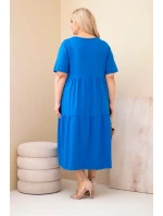 Dámské bavlněné šaty Plus Size s krátkým rukávem a volánem chrpová