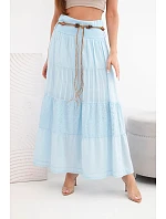 Dámská maxi bavlněná sukně s ažurovou výšivkou a elastickým pasem modrá Dámská maxi bavlněná sukně s ažurovou výšivkou a elastickým pasem modrá