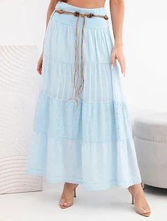 Dámská maxi bavlněná sukně s ažurovou výšivkou a elastickým pasem modrá