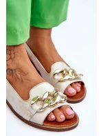 Dámské kožené sandály Lewski Boty 3230 Béžovo-zlatá