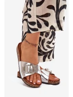 Dámské Pantofle Na Korek Platformě S Přezkou Stříbrné Vianara