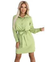 284-3 CAMILLE Košilové šaty s kapsami a vázáním - OLIVE