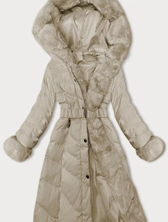 Béžová dámská zimní bunda s opaskem (5M3156-62)