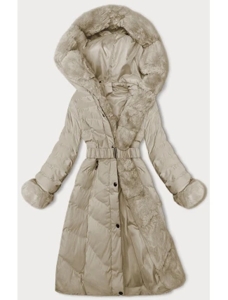 Béžová dámská zimní bunda s opaskem (5M3156-62) Béžová dámská zimní bunda s opaskem (5M3156-62)