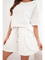 Dámský viskózový komplet máslový s krátkým rukávem a kraťasy s vysokým pasem ecru